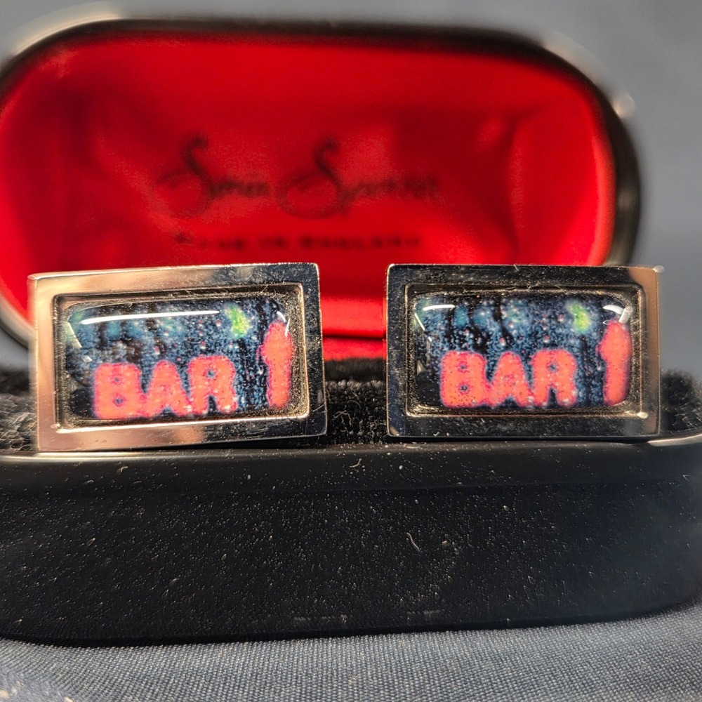 Sonia Spencer Bar 1 Graphic Designer Cufflinks Silver Tone Made in England‎ OS